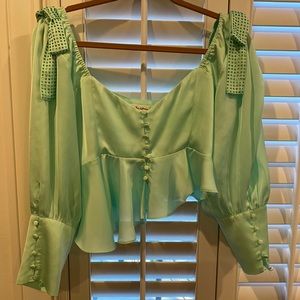 For Love and Lemons Mint Satin Crop Top